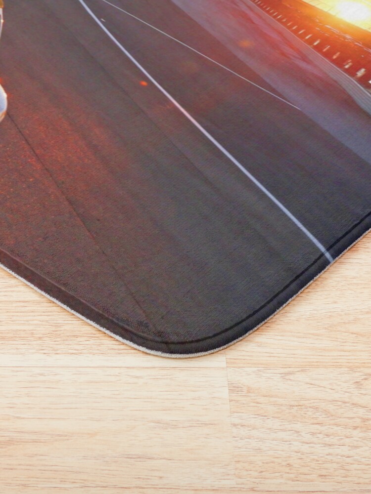 Alternate view of Kyle Bush racing his Nascar racecar during sunset at Homestead Florida 2019 Bath Mat