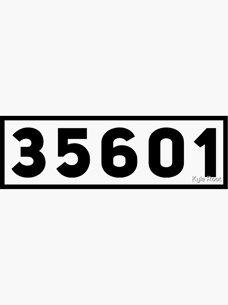 "35601 Zip Code, Decatur Alabama, Black Text" Sticker for Sale by