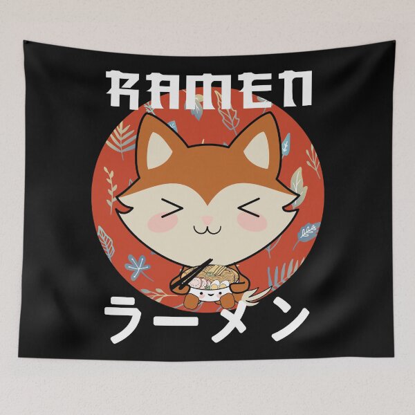 Item preview, a kawaii fox eating ramen designed and sold by samah82.