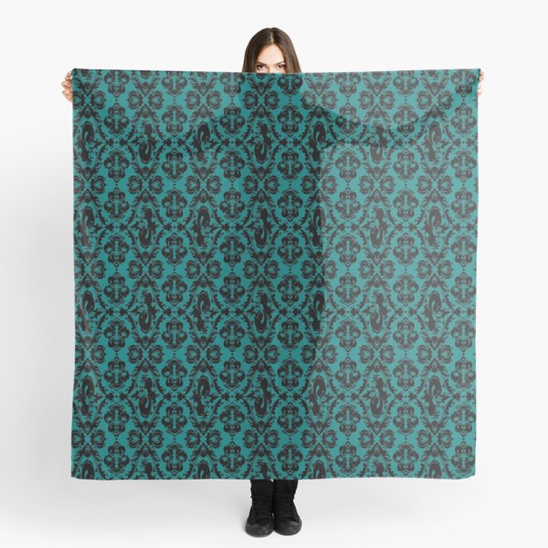 Mermaid Damask (Teal and Black) Scarf