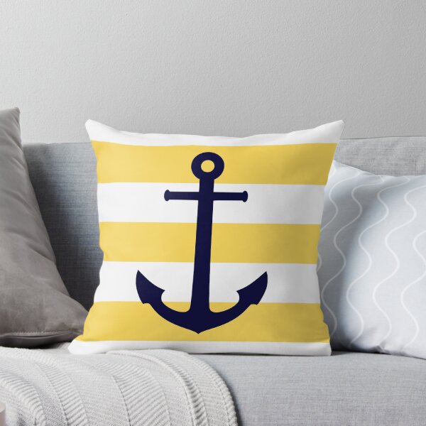 Item preview, Nautical Navy Blue Anchor On Mustard Yellow Stripes designed and sold by rewstudio.