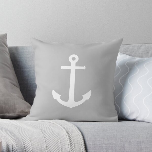 White Anchor On Silver Gray Throw Pillow