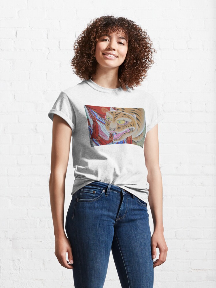 Alternate view of Korean Folk Buddhism Tiger T-Shirt, Buddha Tee, Buddhist Gift, Tiger Shirt, Buddha Lover Gifts, Tiger Classic T-Shirt