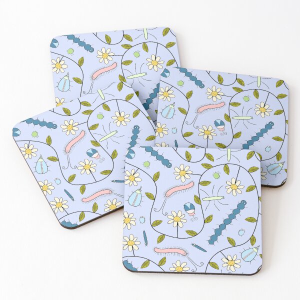 Item preview, Cute Insects and Grumpy Flowers on Blue designed and sold by fogoosherie.