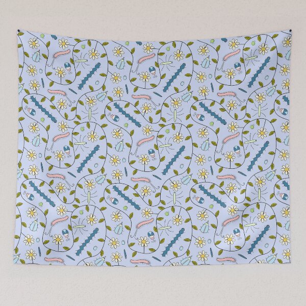 Item preview, Cute Insects and Grumpy Flowers on Blue designed and sold by fogoosherie.