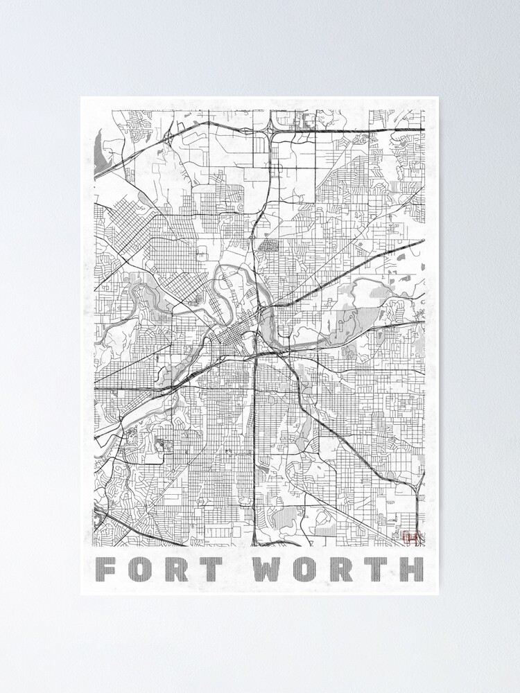 Thumbnail 2 of 3, Poster, Fort Worth Map Line designed and sold by HubertRoguski.