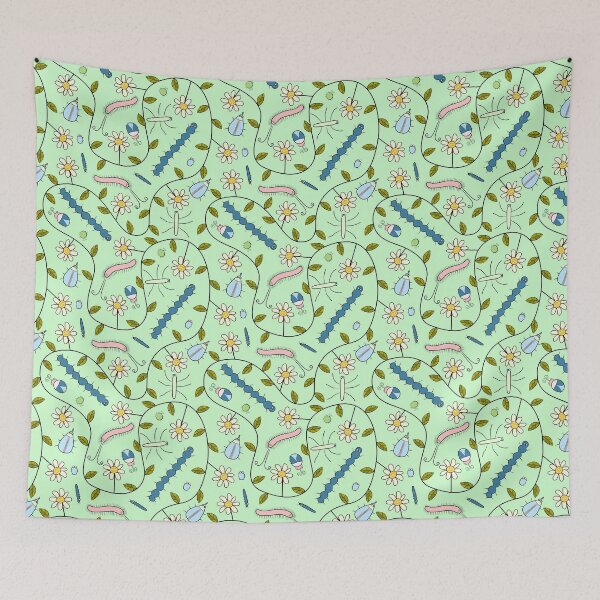 Item preview, Cute Insects and Grumpy Flowers on Green designed and sold by fogoosherie.