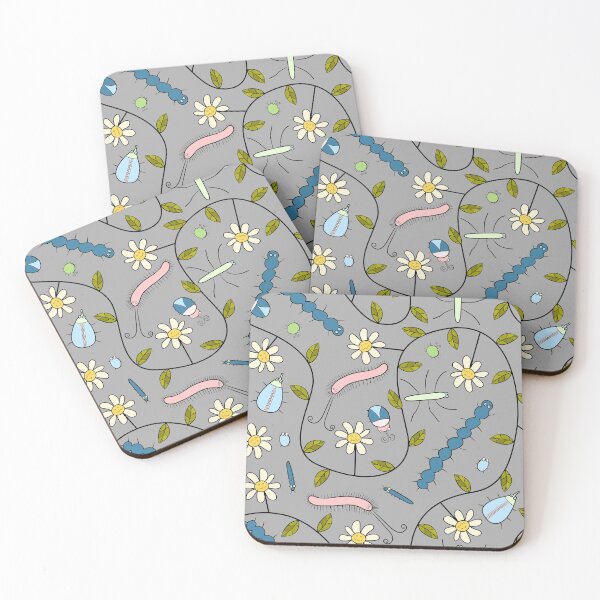 Item preview, Cute Insects and Grumpy Flowers on Grey designed and sold by fogoosherie.