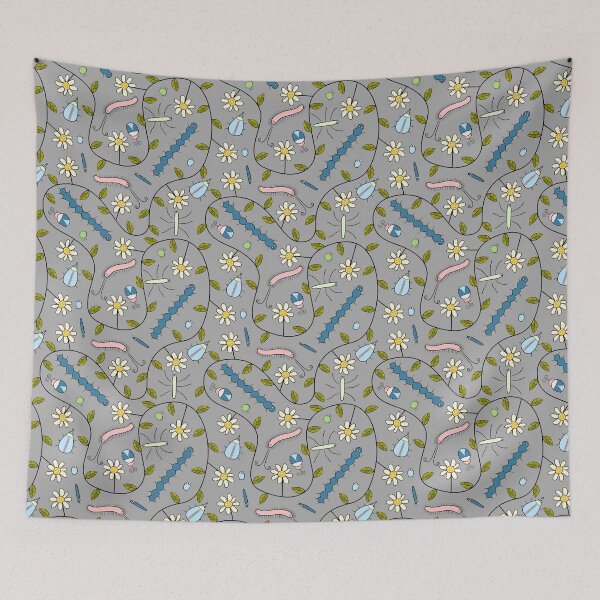 Item preview, Cute Insects and Grumpy Flowers on Grey designed and sold by fogoosherie.