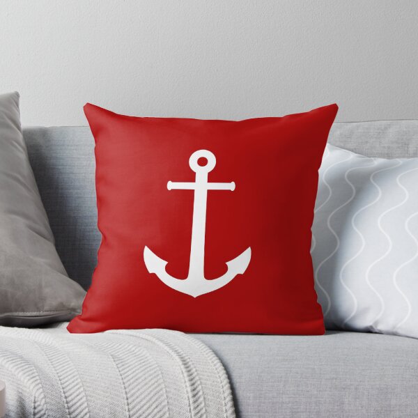 White Anchor On Medium Red Throw Pillow