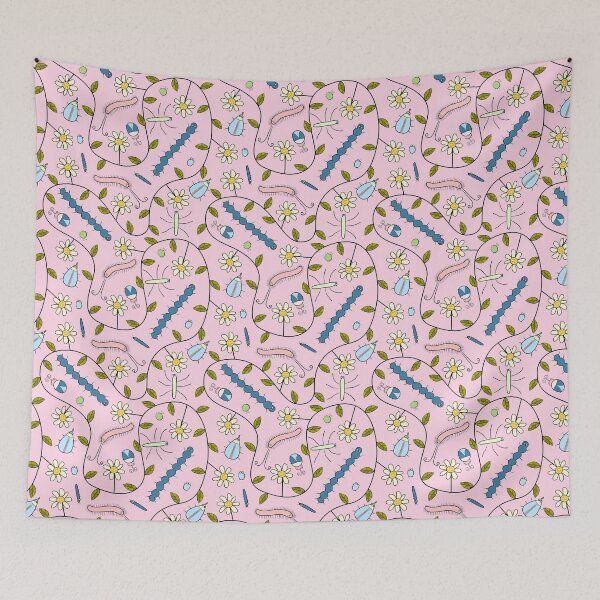 Item preview, Cute Insects and Grumpy Flowers on Pink designed and sold by fogoosherie.