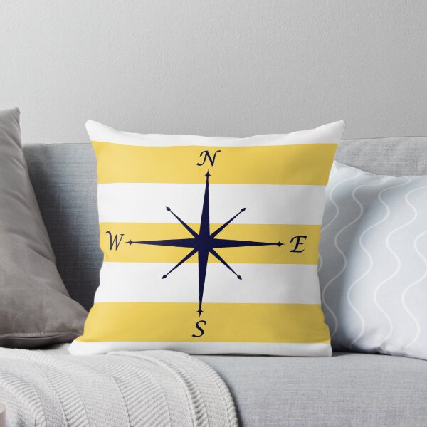 Item preview, Navy Blue Compass On Mustard Yellow and White Stripes designed and sold by rewstudio.