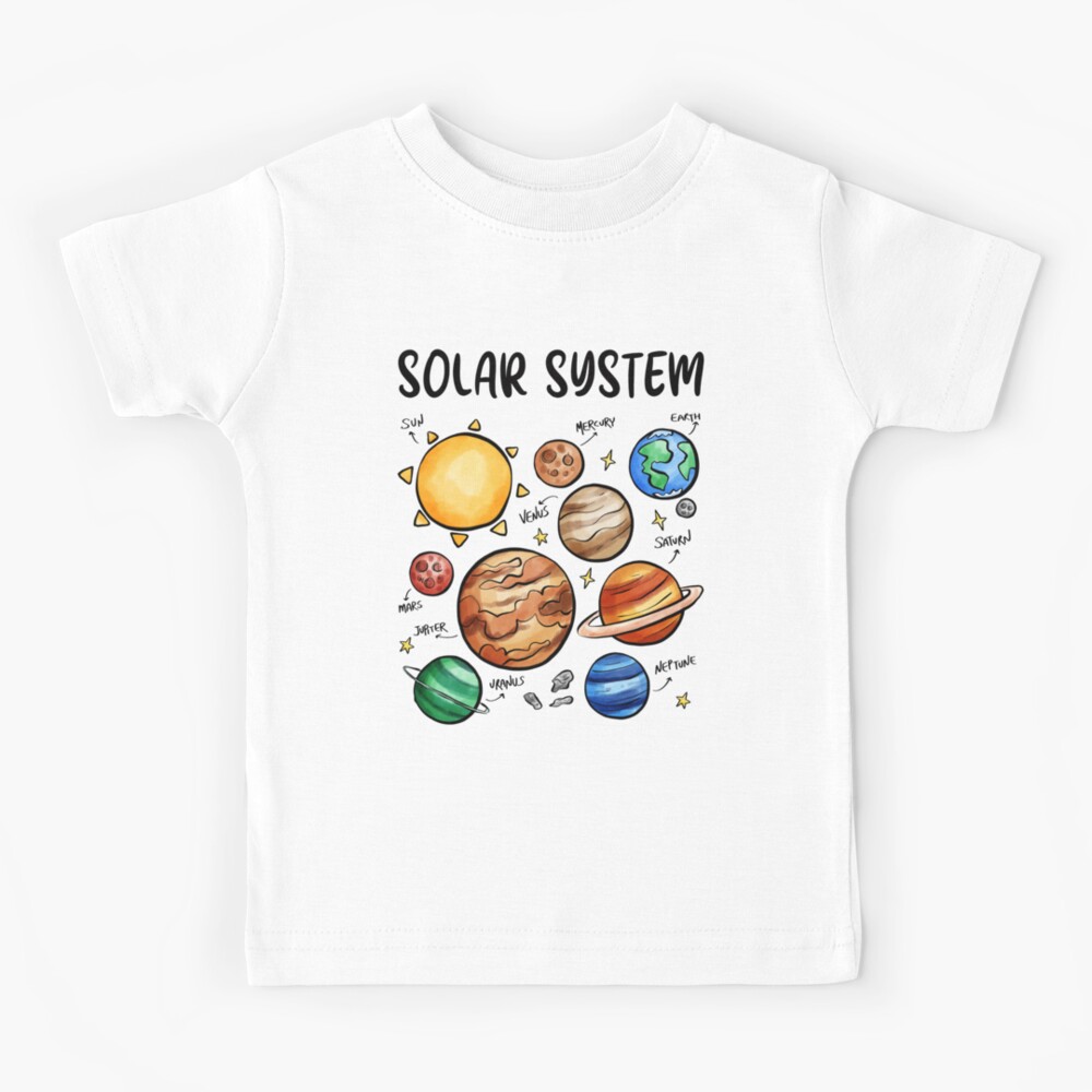 T-shirt enfant for Sale avec l'œuvre « Système solaire planètes astronomie  science spatiale garçons filles enfants » de l'artiste Tee Revolution