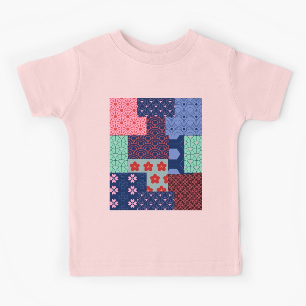 Japanese Waves and Flowers Pattern Patchwork Seamless Print