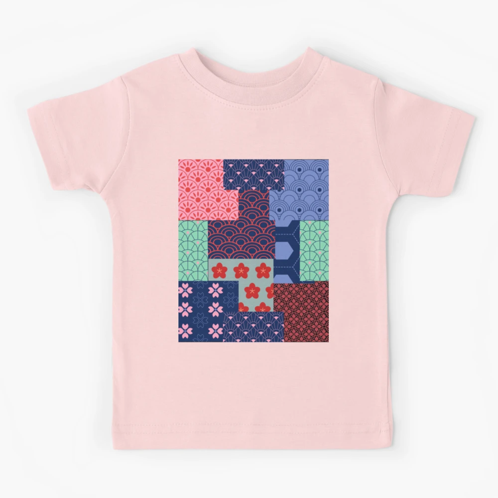 Japanese Waves and Flowers Pattern Patchwork Seamless Print