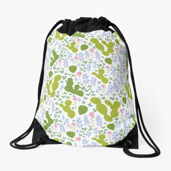 Bluebonnets and Cacti Drawstring Bag