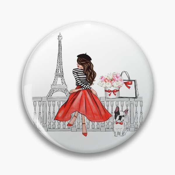 Item preview, Brunette girl in Paris red dress designed and sold by Lalanacliparts.