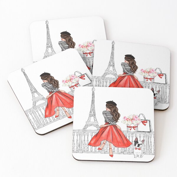 Item preview, Brunette girl in Paris red dress designed and sold by Lalanacliparts.