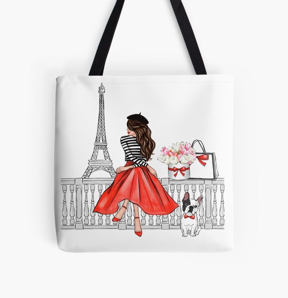 Item preview, Brunette girl in Paris red dress designed and sold by Lalanacliparts.