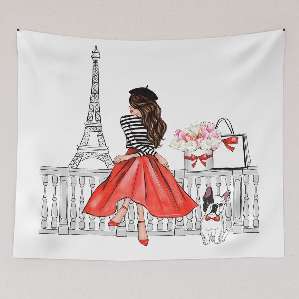 Item preview, Brunette girl in Paris red dress designed and sold by Lalanacliparts.