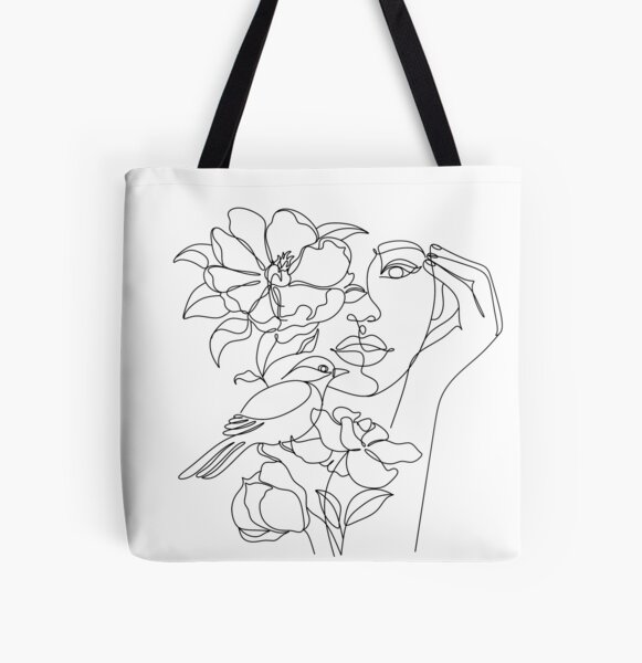 Women with flowers head one line art Tote Bag