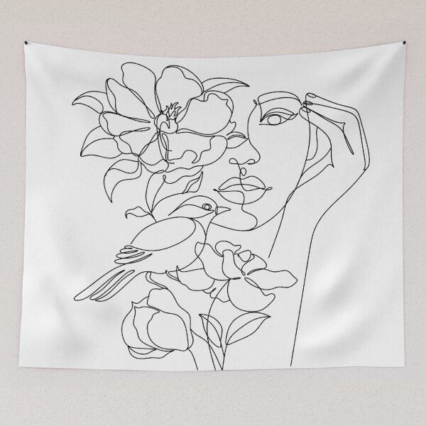Item preview, Flower in woman head. Line illustration. Line drawing. One line. Nature face. Nature cosmetics. Flower icon. Minimalist print. One Line Black White Drawing Artwork, Minimalist Couple Art, Minim designed and sold by OneLinePrint.
