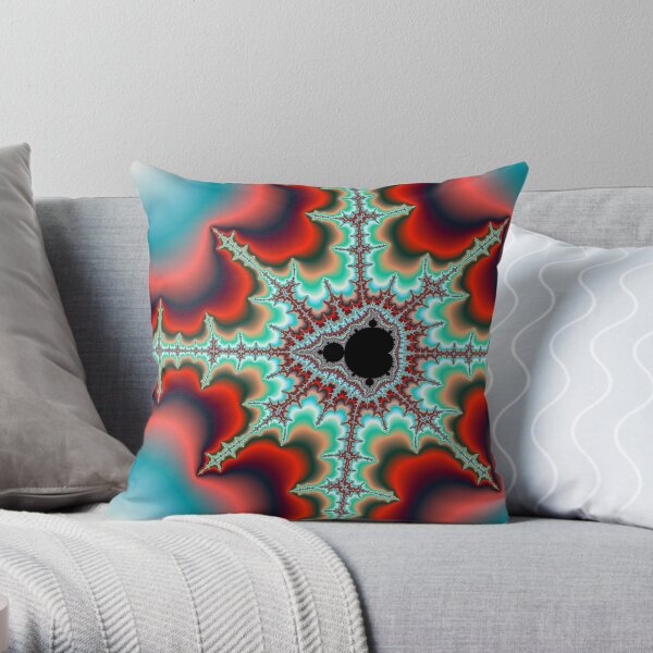 Mandelbrot Fractal with Bright Neon Colored Spikes Throw Pillow