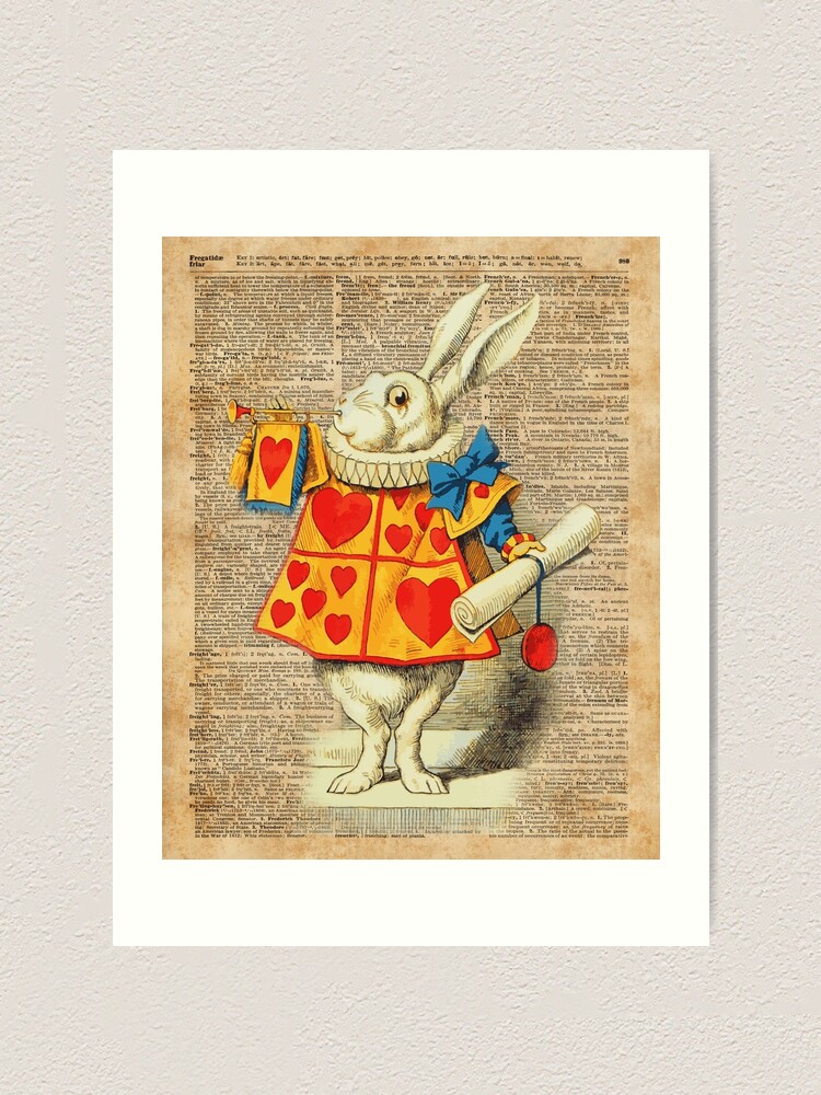 Weisses Kaninchen Mit Trompete Alice Im Wunderland Vintage Worterbuch Buchseite Kunst Kunstdruck Von Dictionaryart Redbubble