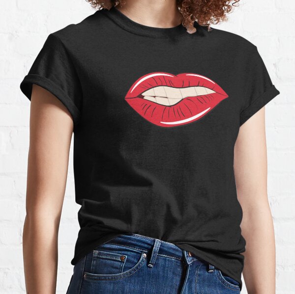 Camiseta negra de mujer Las niñas muerden la espalda, labios rojos, mordida  roja, camiseta de niña, camiseta de algodón, camiseta de mujer -  México