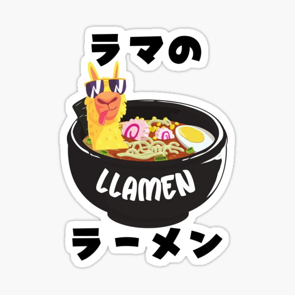 "Llama Ramen Noodles in Japanese writing" Sticker for Sale by ClickLike Redbubble