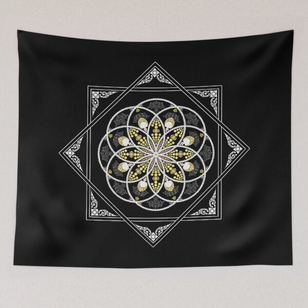 Item preview, Mandala Dotted Sacred Geometric Flower Pattern Zentagle Snowfall Chinese Characters Radial Art Therapy  designed and sold by Tannumoni.