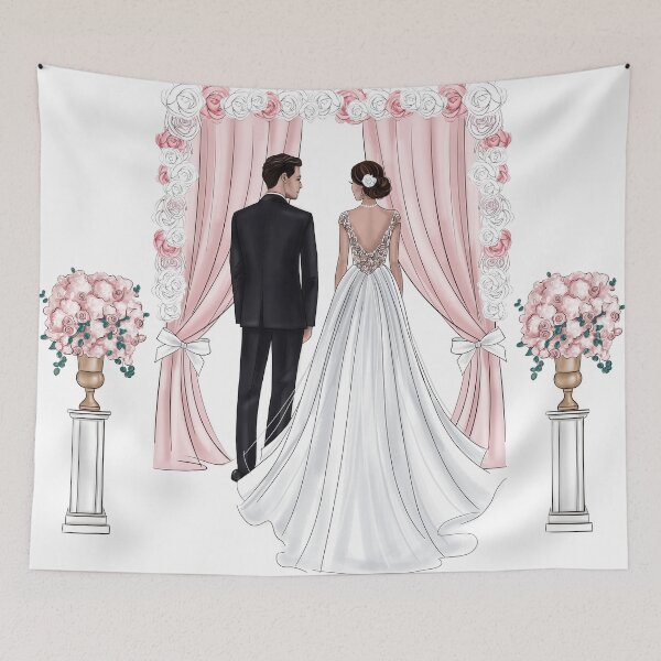 Item preview, Wedding illustration in pink color designed and sold by Lalanacliparts.
