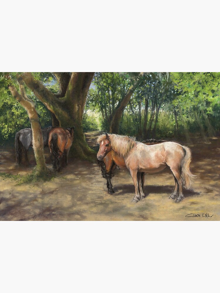 Thumbnail 2 of 2, Art Board Print, Ponies Shading in a New Forest Copse designed and sold by clairekitcher.