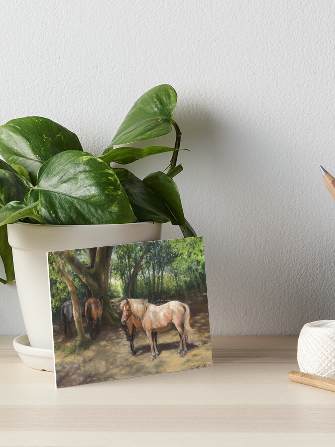 Thumbnail 1 of 2, Art Board Print, Ponies Shading in a New Forest Copse designed and sold by clairekitcher.