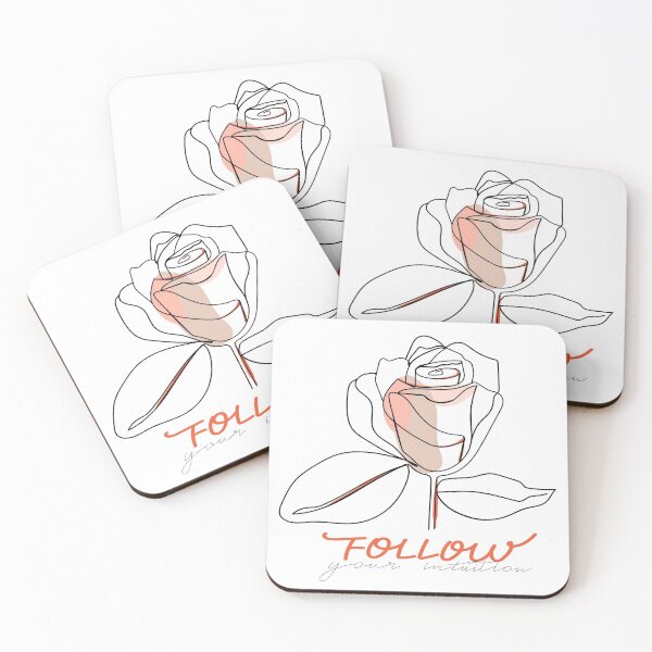 Item preview, Abstract one line rose flower with pastel shapes and lettering. Fashion typography slogan design " Follow your intuition ". Continuous line print.  designed and sold by CoCoArt-Ua.