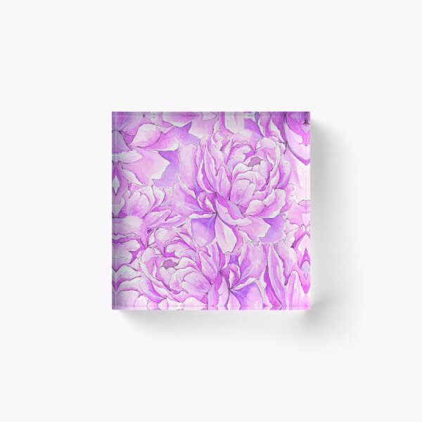 Purple Watercolor Peonies Pattern - Provence Acrylic Block
