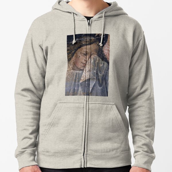 An angel dries her tears in Renaissance fresco Zipped Hoodie