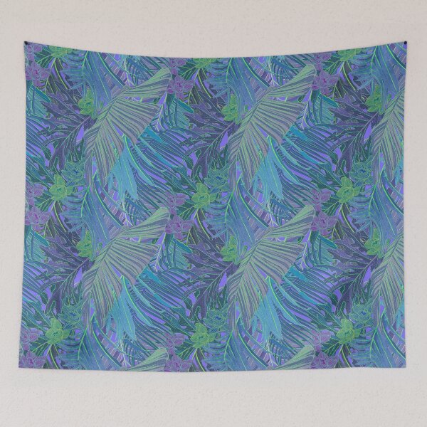 Item preview, Seamless pattern with neon orchids and psychedelic purple tropical foliage designed and sold by ANAKOTO.