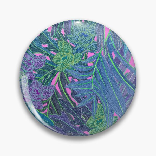 Item preview, Seamless pattern with neon orchids and psychedelic purple tropical foliage designed and sold by ANAKOTO.