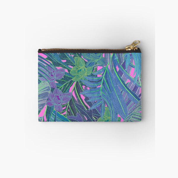 Item preview, Seamless pattern with neon orchids and psychedelic purple tropical foliage designed and sold by ANAKOTO.