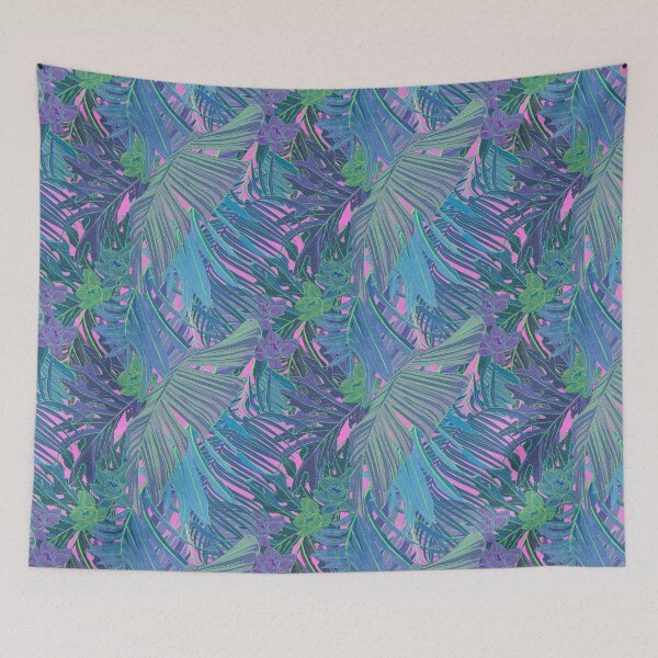 Item preview, Seamless pattern with neon orchids and psychedelic purple tropical foliage designed and sold by ANAKOTO.