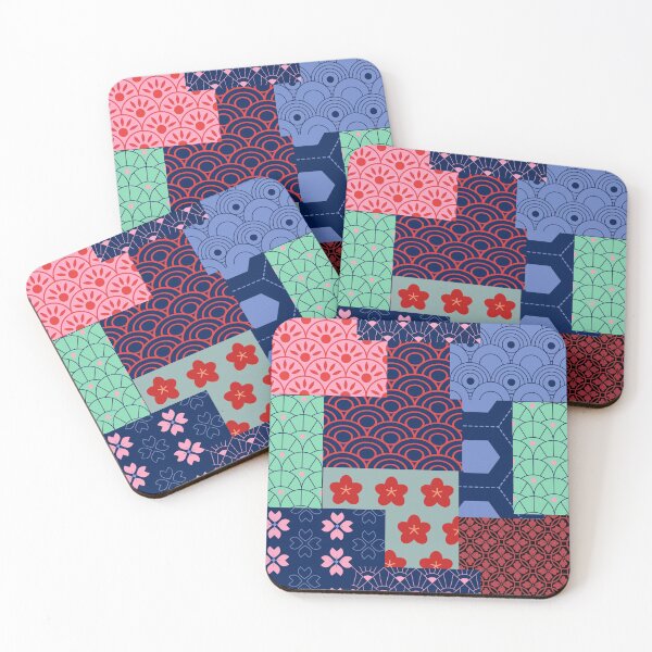 Item preview, Japanese Waves and Flowers Pattern Patchwork Seamless Print designed and sold by Rhu Creations.