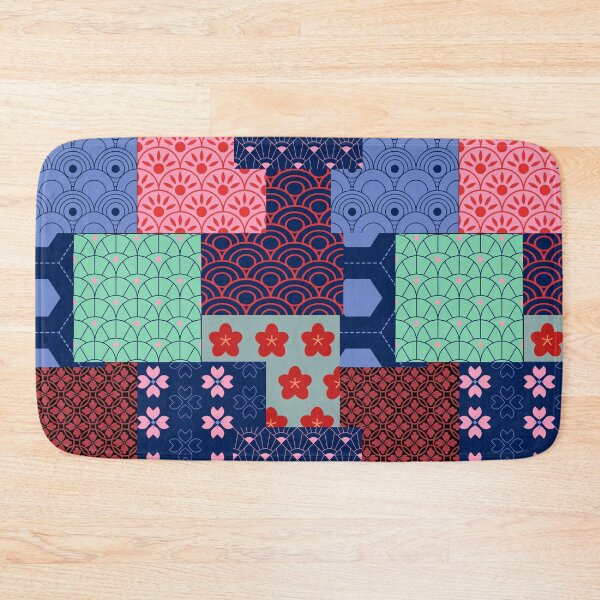 Item preview, Japanese Waves and Flowers Pattern Patchwork Seamless Print designed and sold by Rhu Creations.