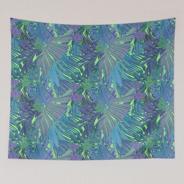 Item preview, Copy of Seamless pattern with neon orchids and psychedelic purple tropical foliage designed and sold by ANAKOTO.