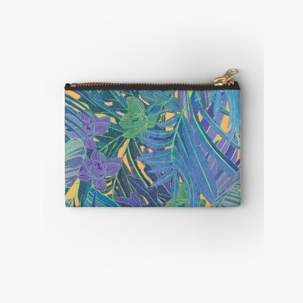 Item preview, Seamless pattern with neon orchids and psychedelic purple tropical foliage designed and sold by ANAKOTO.