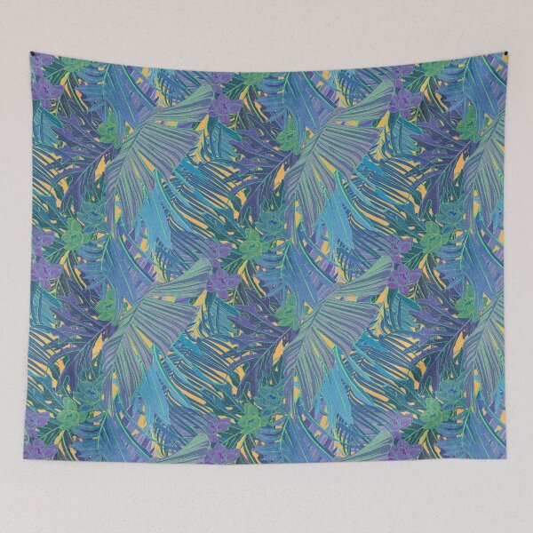 Item preview, Seamless pattern with neon orchids and psychedelic purple tropical foliage designed and sold by ANAKOTO.