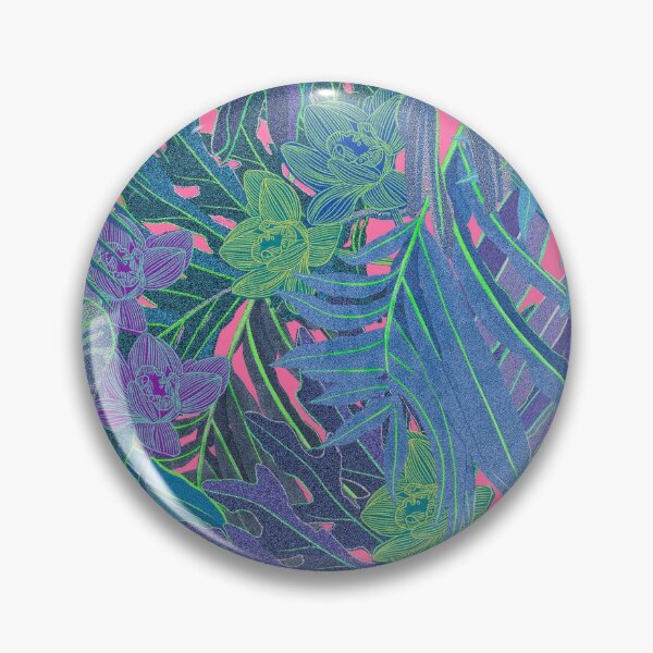Item preview, Seamless pattern with neon orchids and psychedelic purple tropical foliage designed and sold by ANAKOTO.