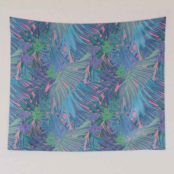 Item preview, Seamless pattern with neon orchids and psychedelic purple tropical foliage designed and sold by ANAKOTO.