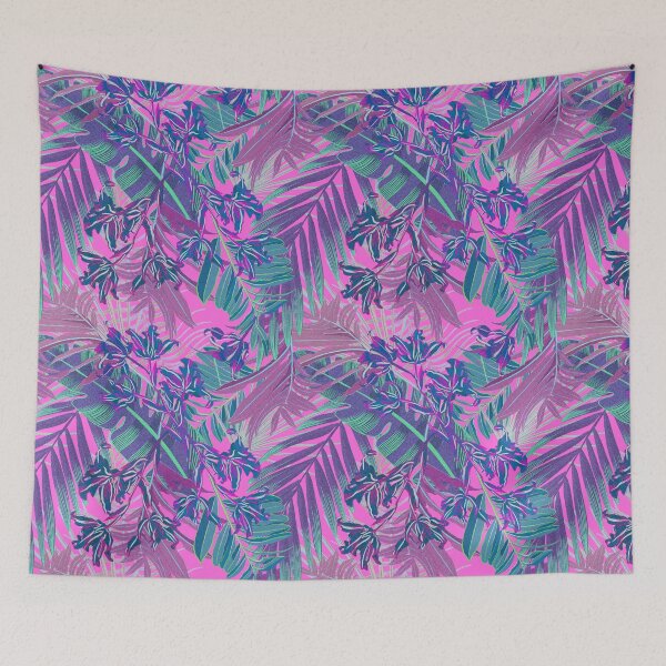 Item preview, Copy of Seamless pattern with neon orchids and psychedelic purple tropical foliage designed and sold by ANAKOTO.