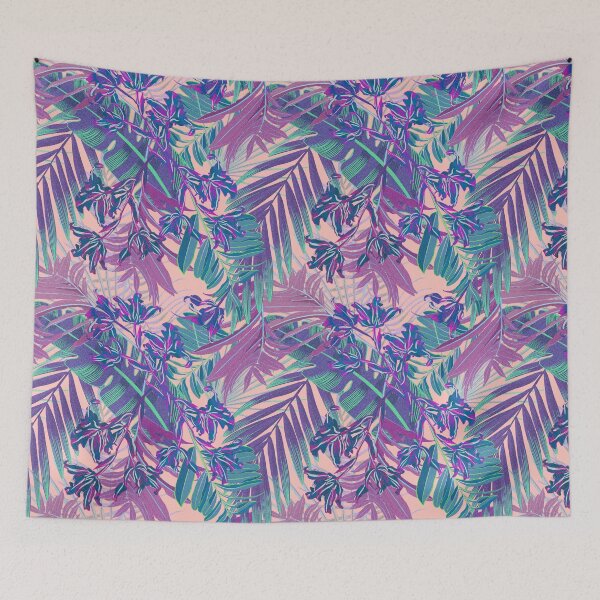 Item preview, Seamless pattern with neon orchids and psychedelic purple tropical foliage designed and sold by ANAKOTO.